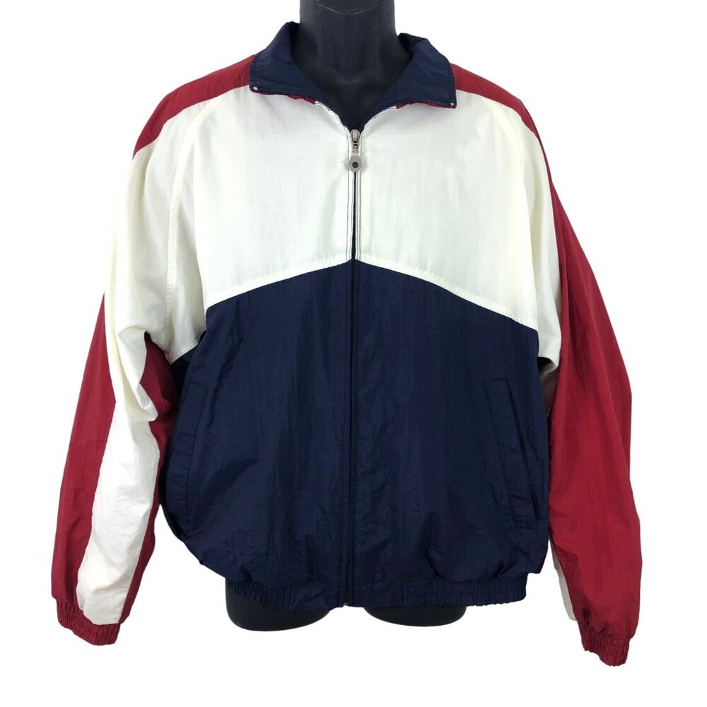 Lands' End Men's Size Large Red White Blue Full Zip Nylon Lined Jacket Vintage